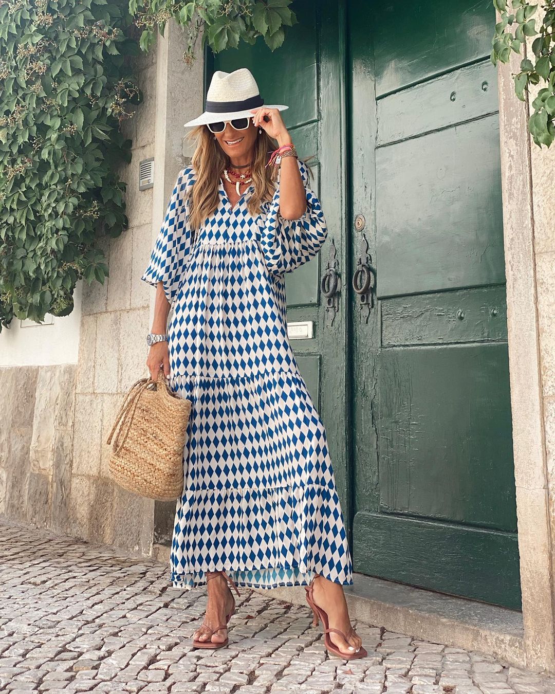 Floral Print V-Neck Puff Sleeve Tiered Midi Dress 8