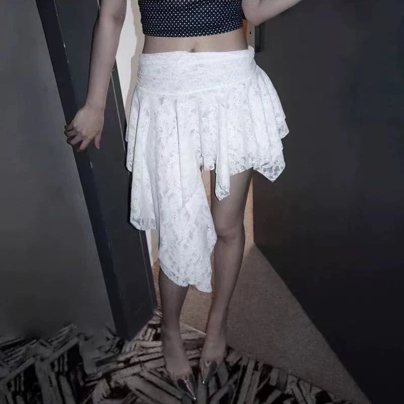 Asymmetrical Lace Ruffle Mini Skirt