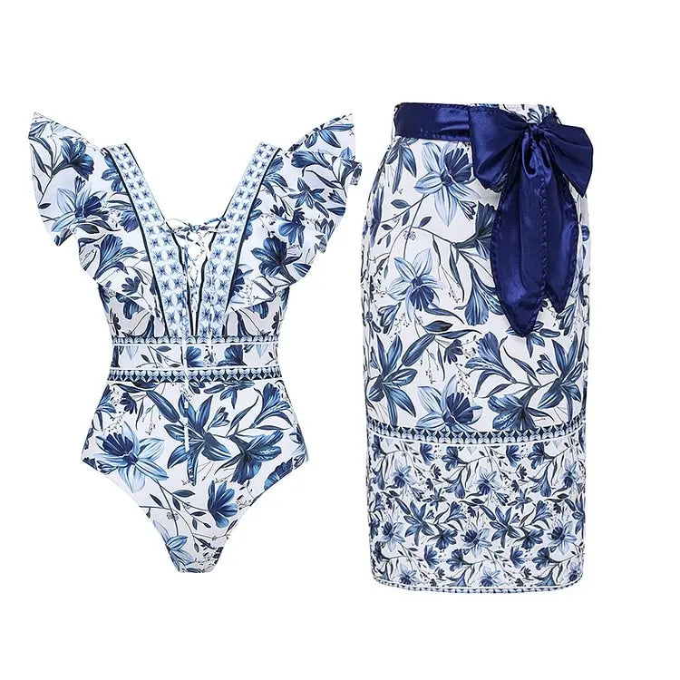 Vintage Printed Sarong Two Piece Set