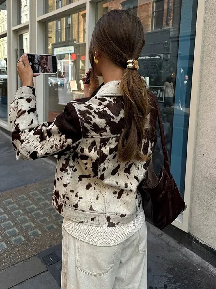 Printed Lapel Casual Splice Jacket - Fashionpara