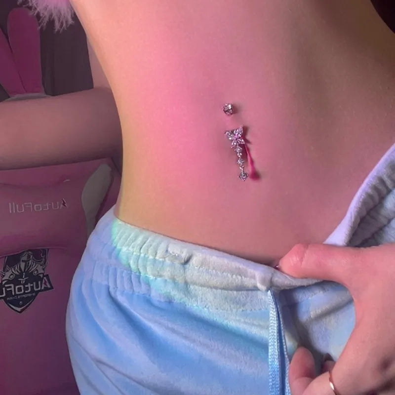 Gothic Heart Dangle Butterfly Belly Ring