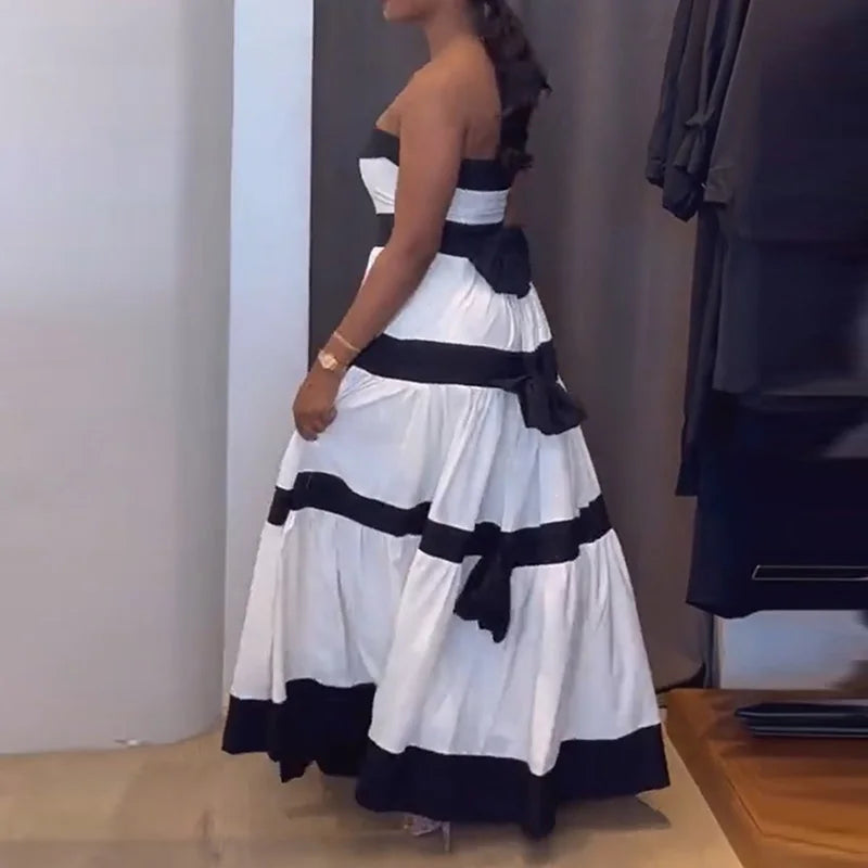 Elegant Strapless Striped Evening Dress for Stylish Parties - Fashionpara