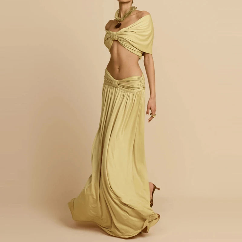 Elegant Off Shoulder Crop Top & High Waist Skirt Set