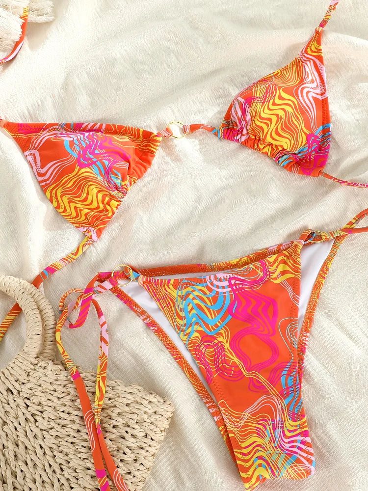 Swimsuit Print Bikinis Micro Thongs Set Bikini Set