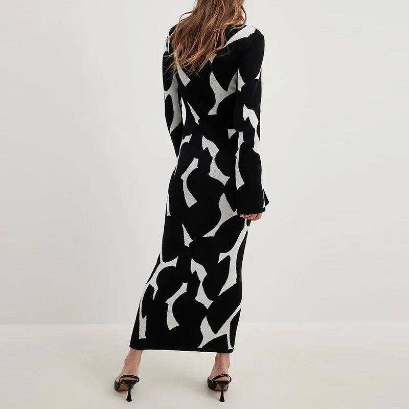 Fashionpara Leopard Print Long Sleeve Maxi Dress for Autumn