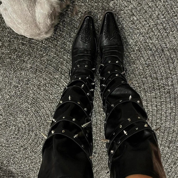 Gullick Seductive Punk Pointed Toe Wedge Gothic Boot
