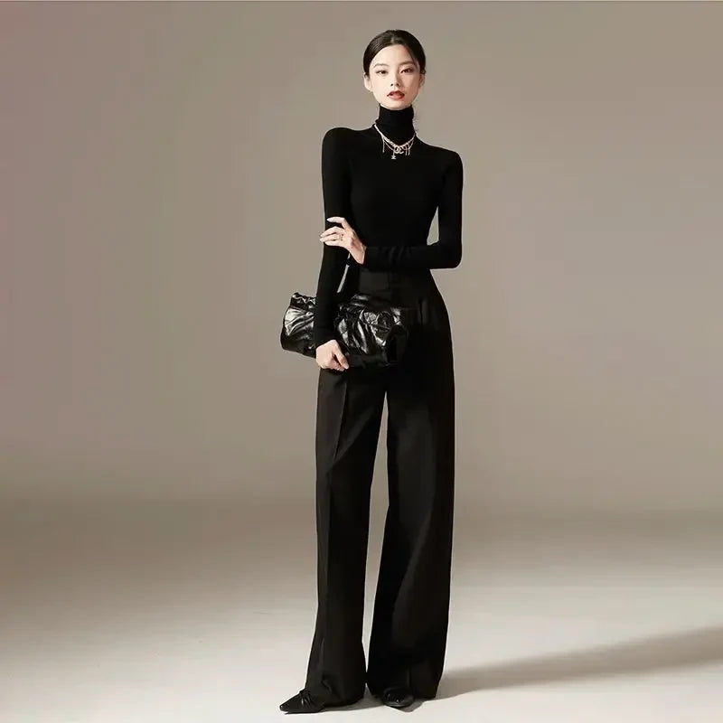 Draped Tight Waist Wide Leg Pant