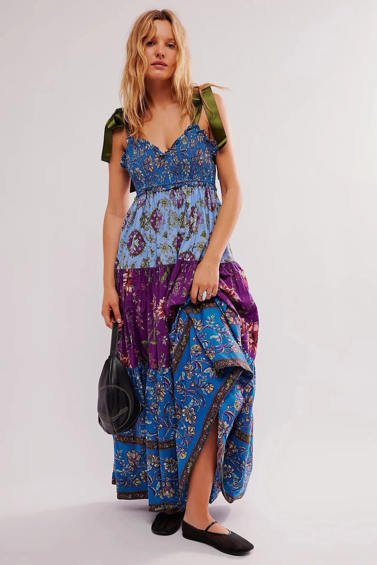 Shirring Chest Strap Floral Sleeveless Boho Dress
