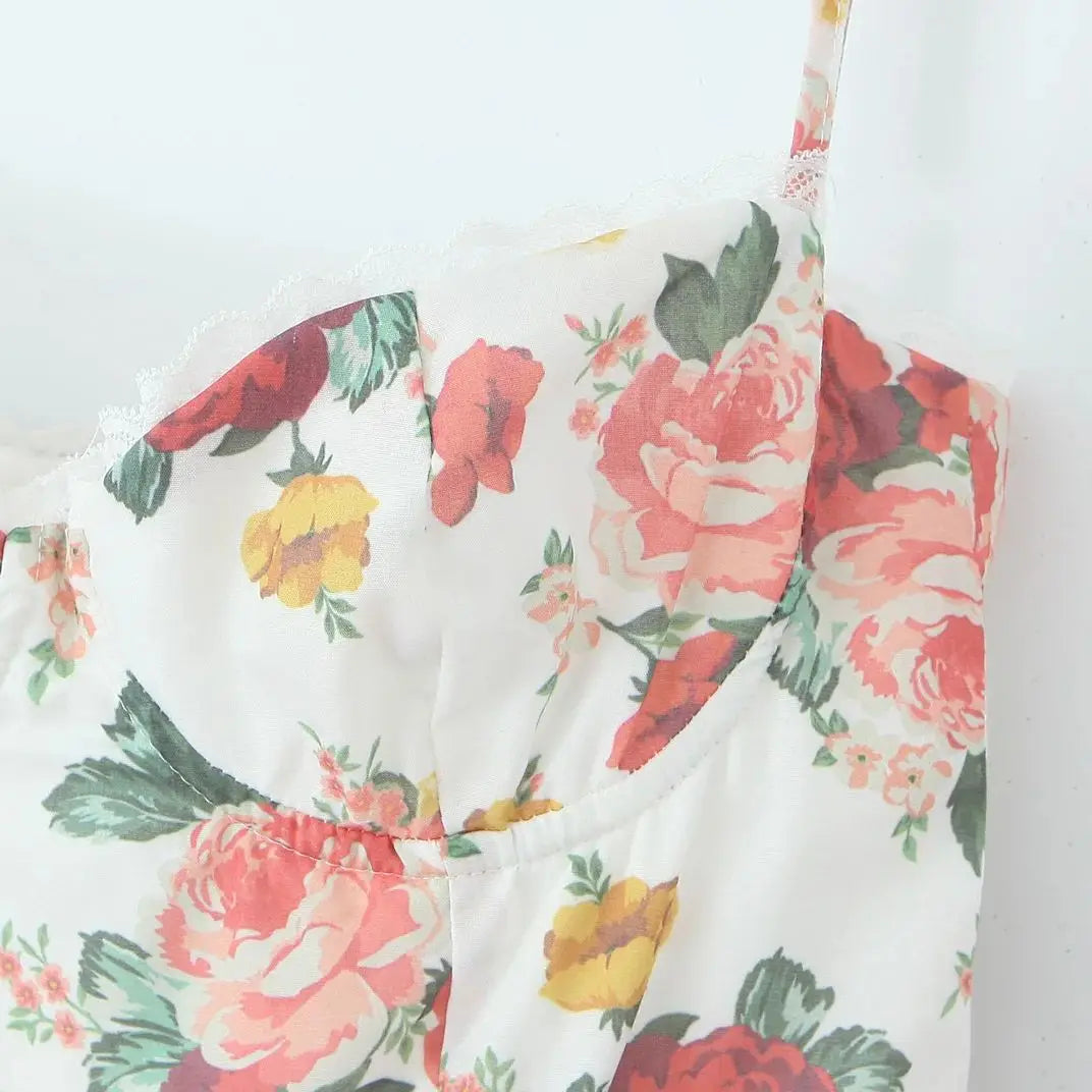 Floral Strapless Sweetheart Corset Ruffle Hem Mini Dress - View 6