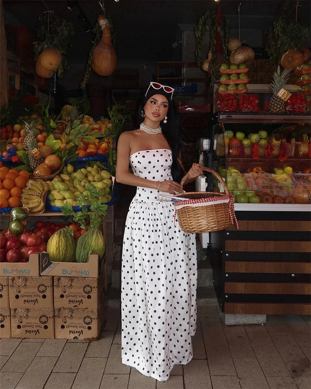 Polka Dot Strapless A-line Party Dress - Fashionpara