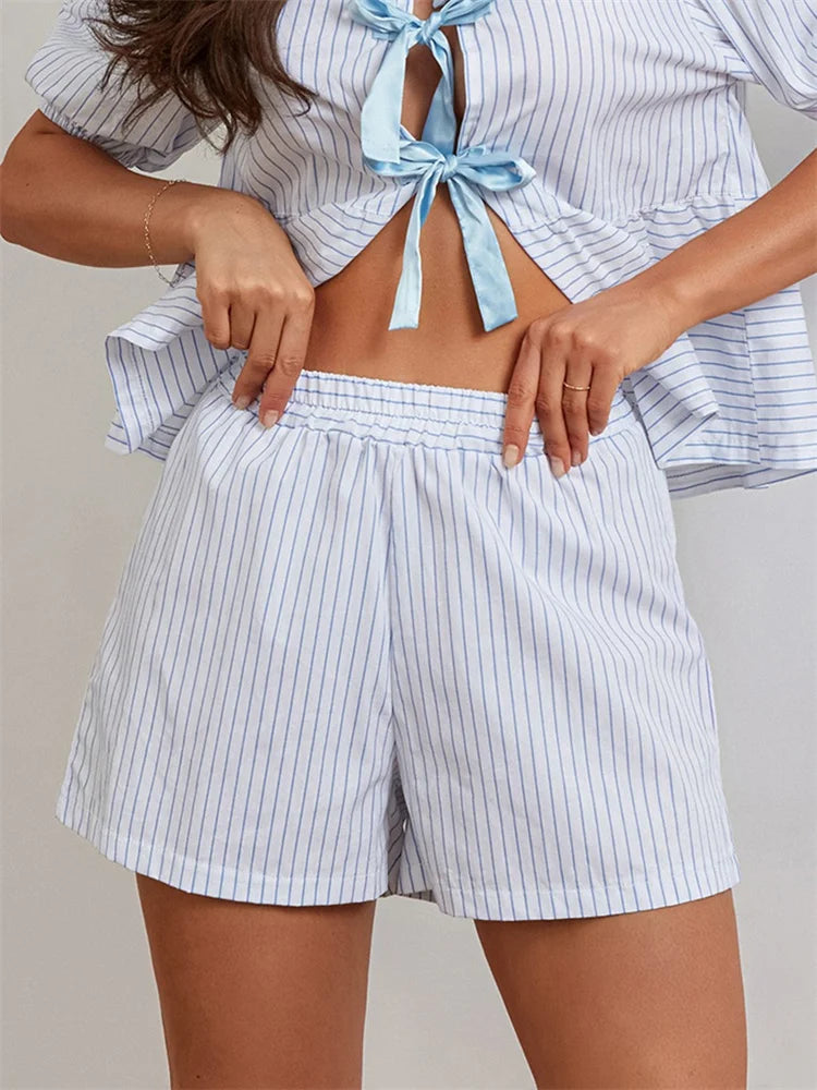 Striped Loose Elastic Waist Short