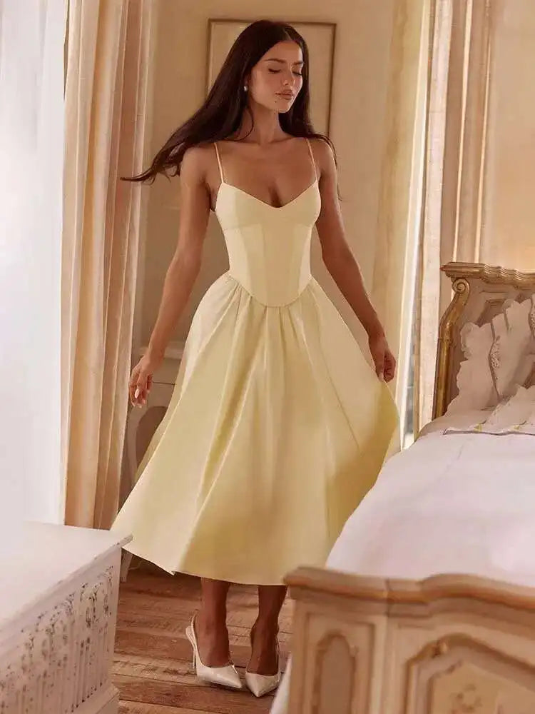 Sweetheart Corset Spaghetti Strap Fit-and-Flare Midi Dress 4