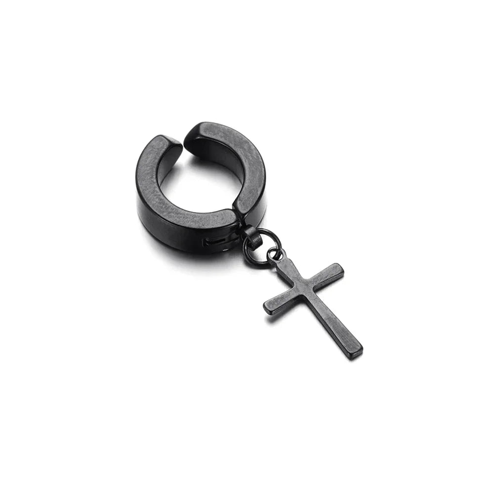 Men Rebellious Cross Stars Stainless Steel Earring