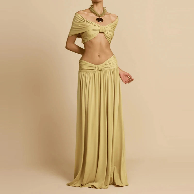 Elegant Off Shoulder Crop Top & High Waist Skirt Set