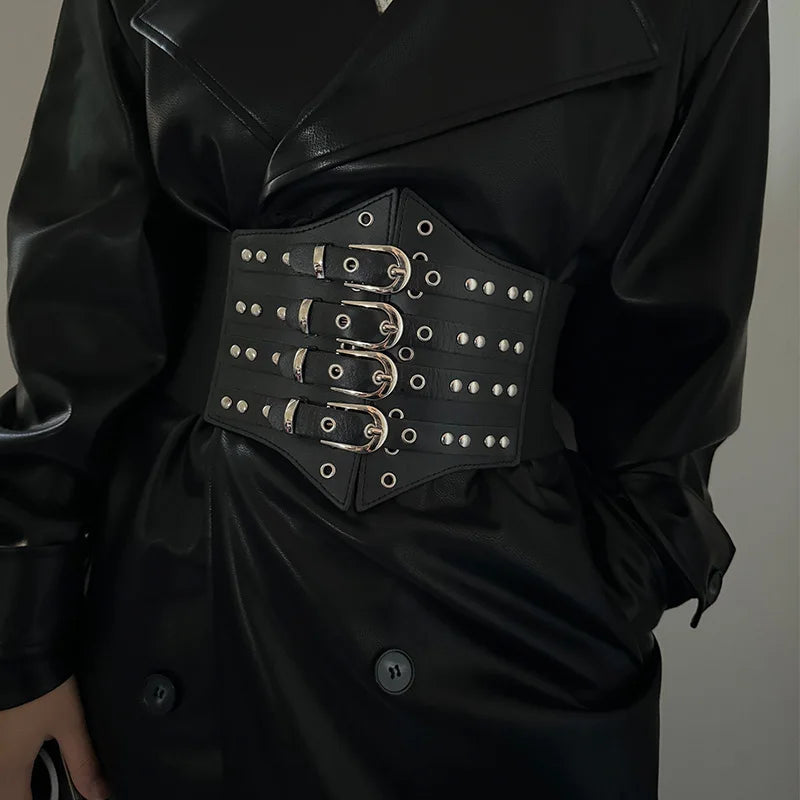 Large Gothic Ebony Leather Punk Corset Belt - Fashionpara