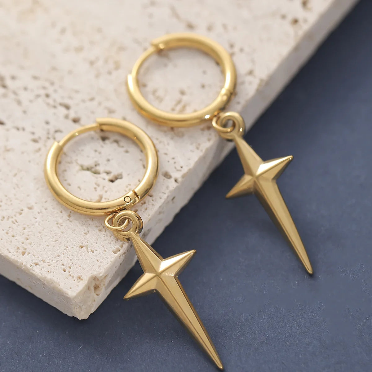 Rebel Celestial Cross Silver Empty Heart Earring