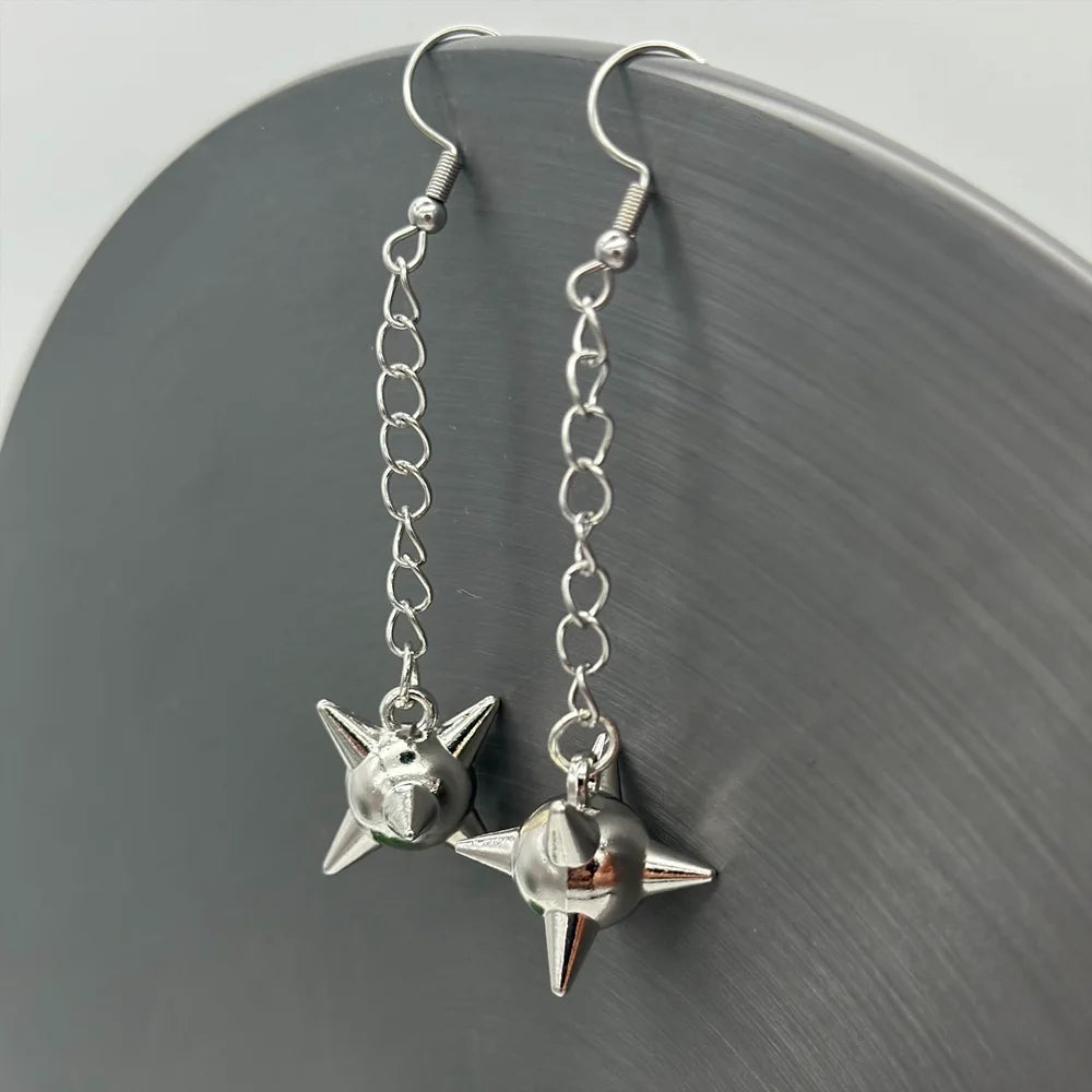 Dark Spiky Sphere Rivet Hoop Dangle Earring