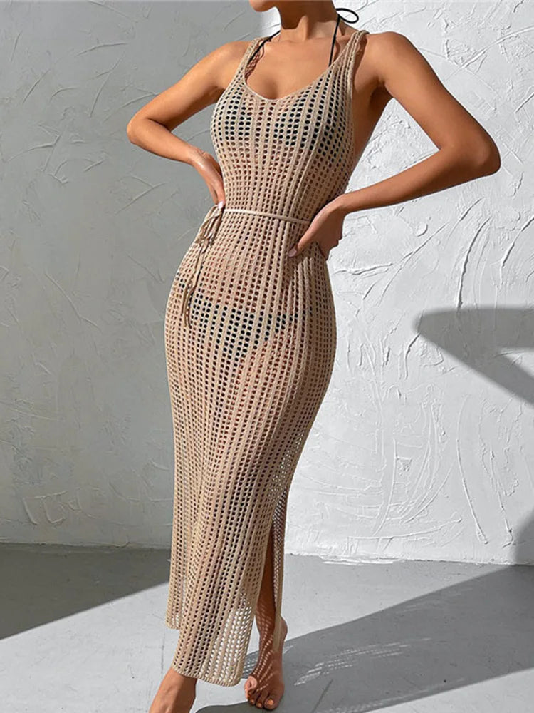 Mesh Lace Up Beach Cover Up