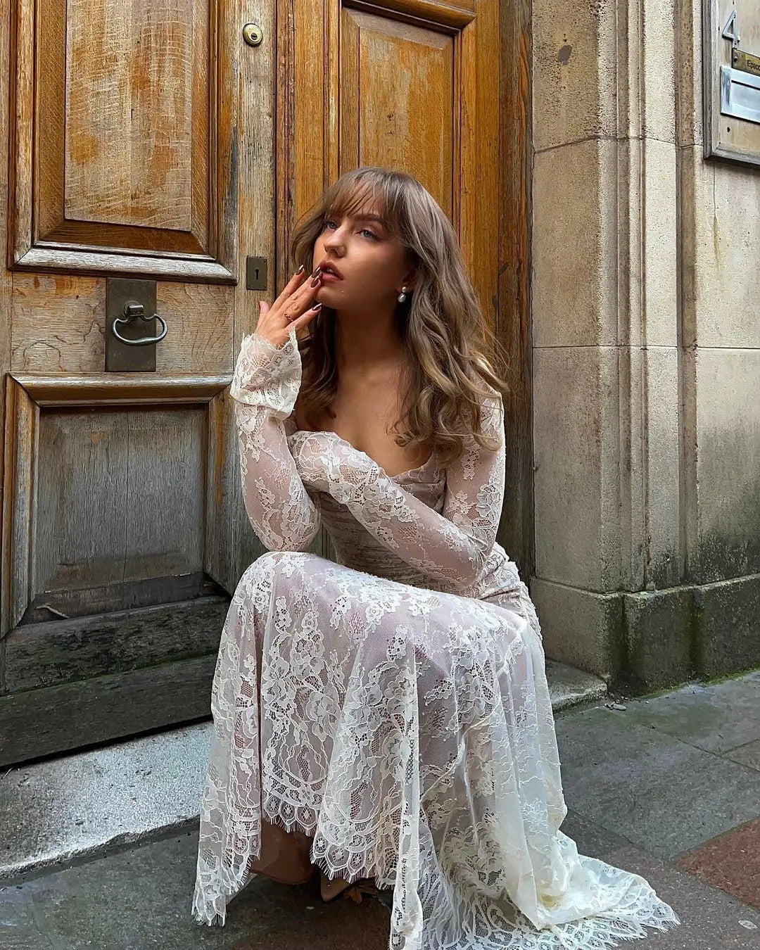 Lace Cape 2 Piece Floral Dress