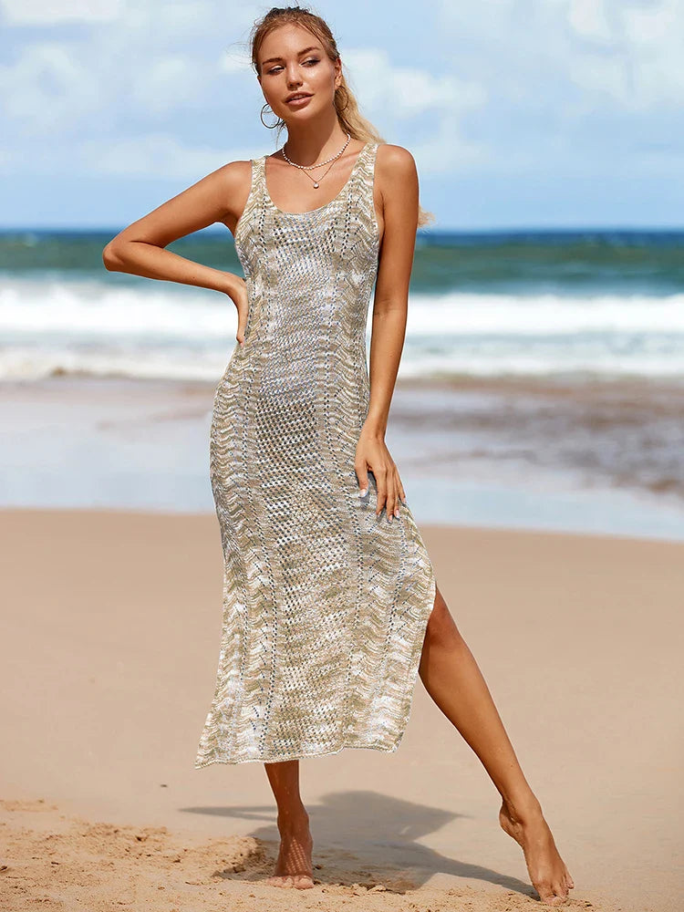 Knitted Sleeveless Slit Cut Cover Up