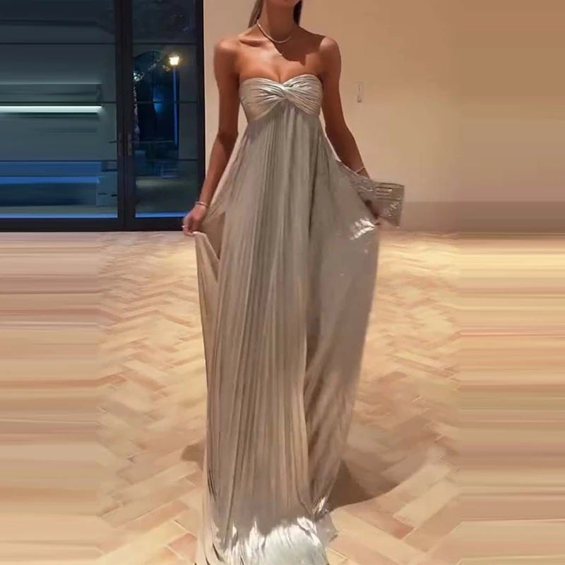 Elegant Backless Pleated Evening Dress for Special Occasions - Fashionpara