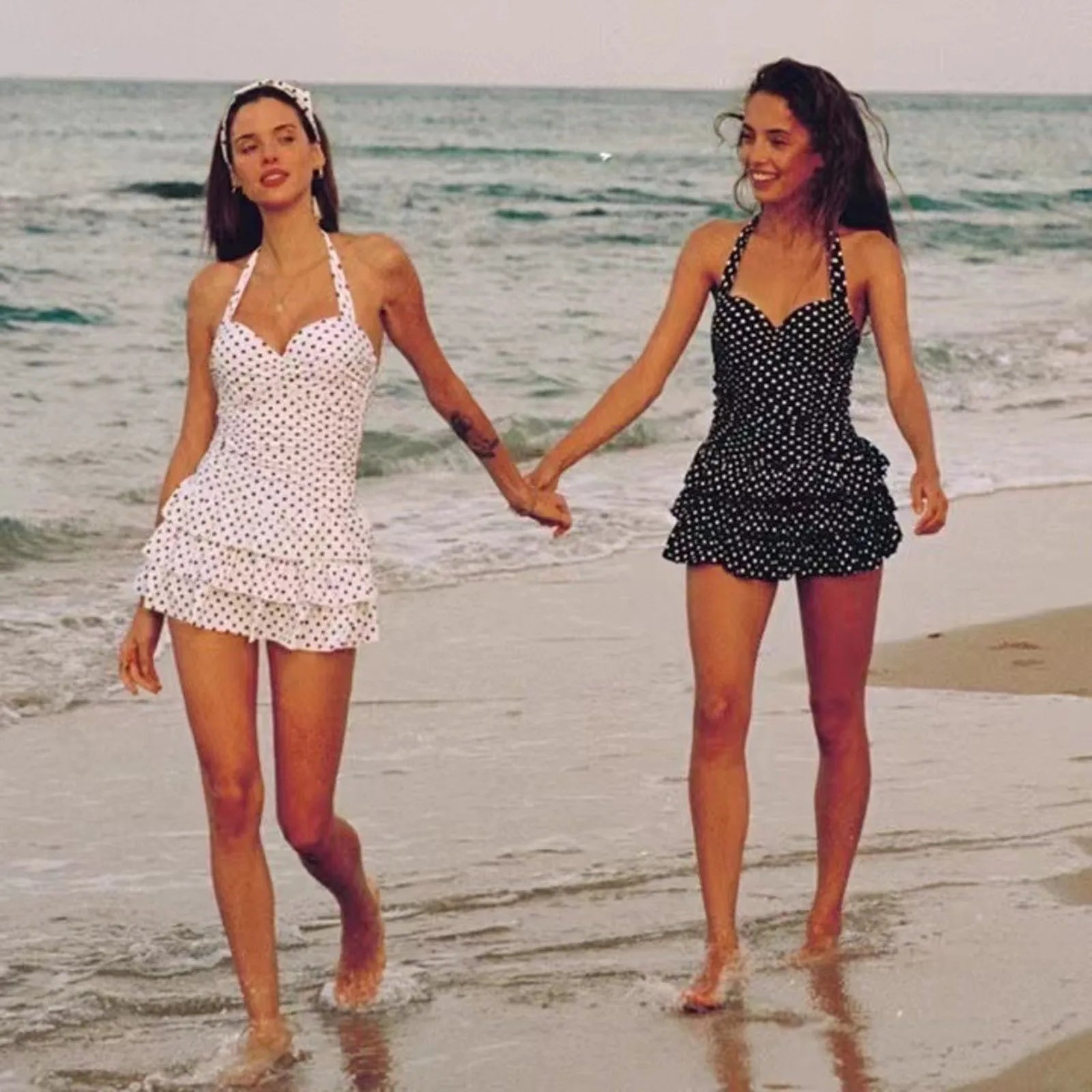 Polka Dot Ruffle Backless Bandage One Piece Swimwear - Fashionpara