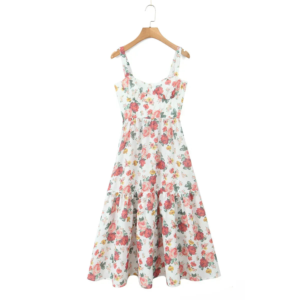 Floral Sweetheart Corset Tiered Ruffle Midi Dress - View 3
