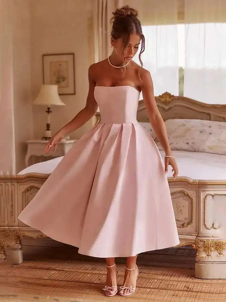 Pleated Wrap A-Line Backless Midi Dress