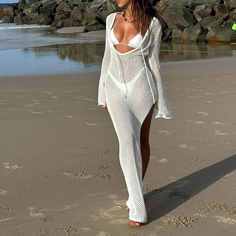 Knitted Cover Up Beach Bikini Set