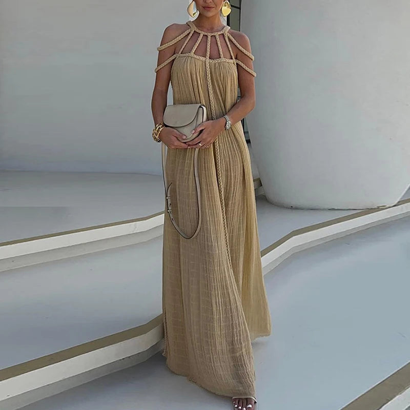 Fashionpara Summer Backless Casual Solid Color Dress