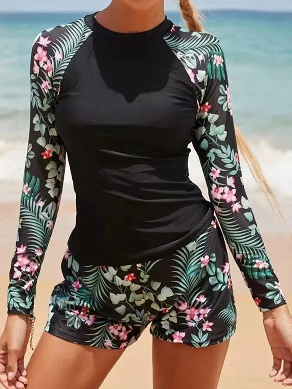 Printed Long Sleeve Surf Two Piece Set