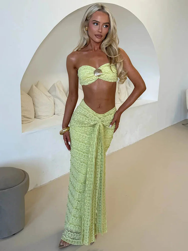 Sequins Strapless Maxi Knit Set