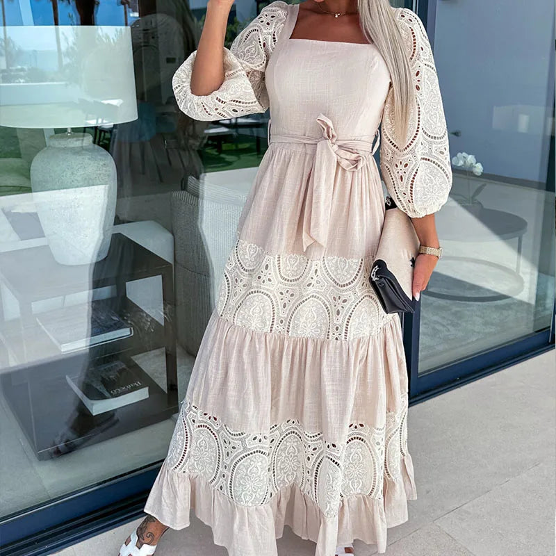 Fashionpara Elegant Off-Shoulder Lace Maxi Dress for Events