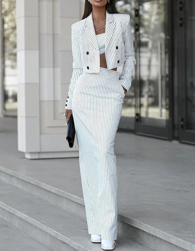 Striped Slim Slit Skirt Suit