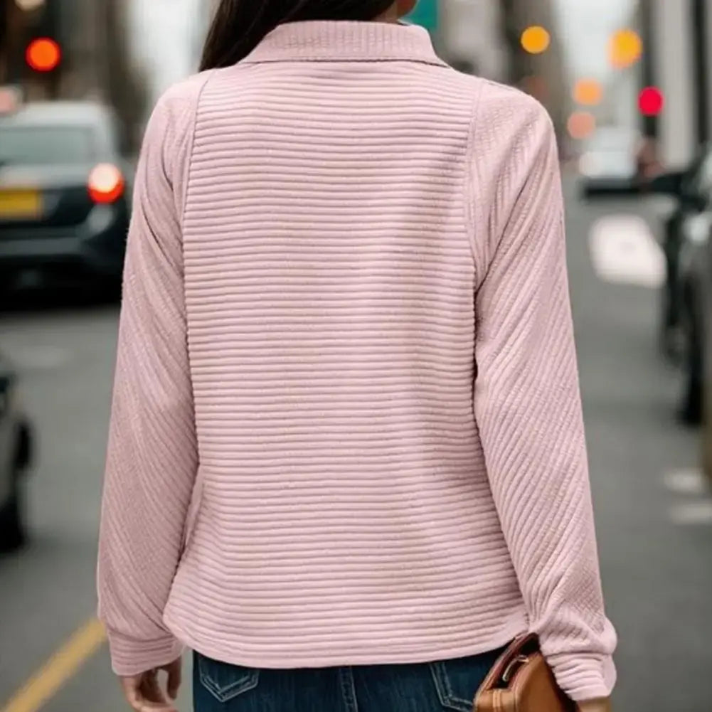 Quarter Zip Stand Collar Ribbed Pullover Sweatshirt 7