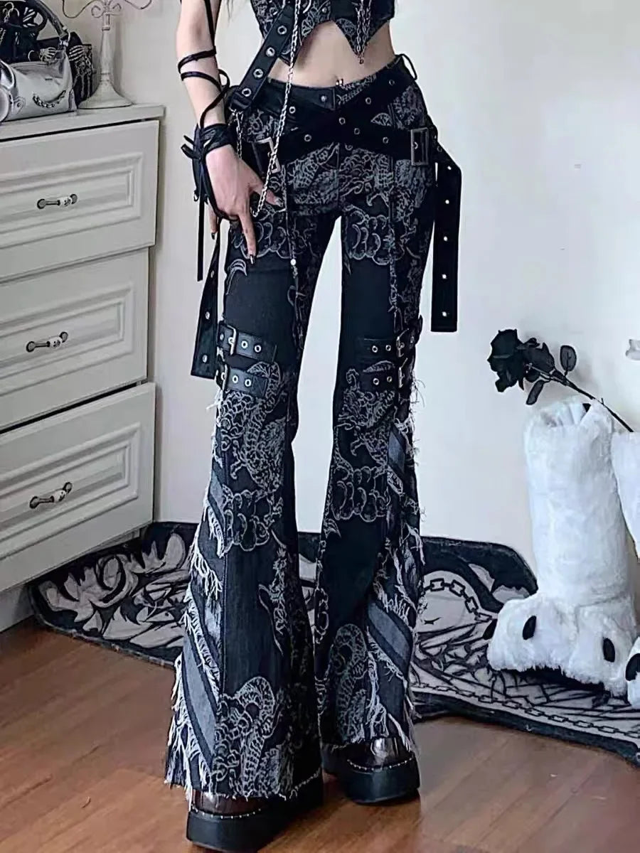 Rebellious Dark Print Flare Pant
