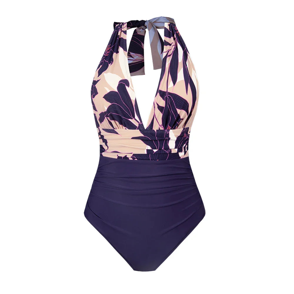 Deep V-neck Halter Backless One Piece Set