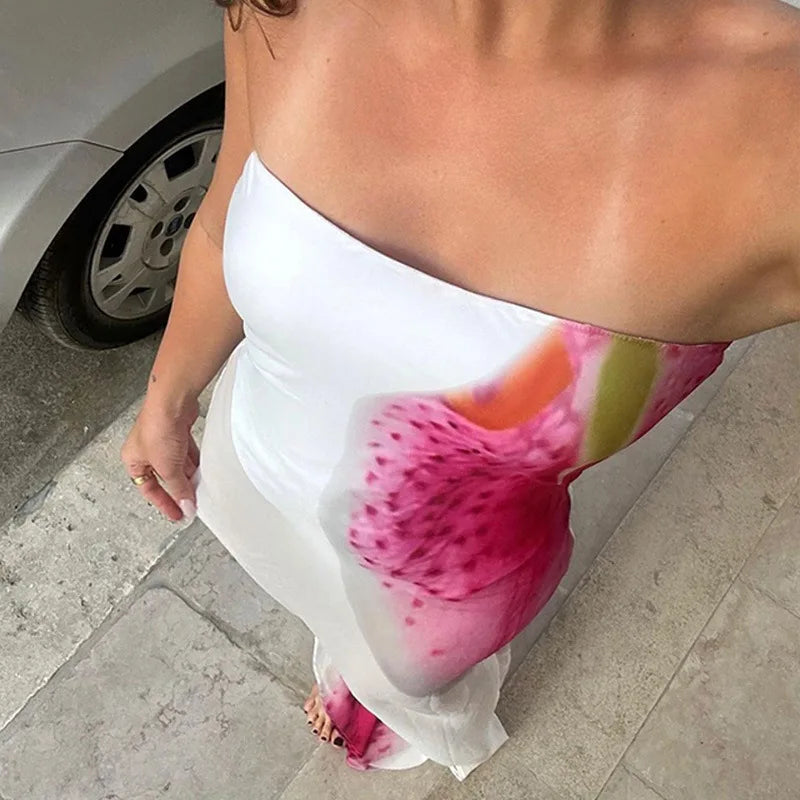 Strapless Ruffle Cutout Bodycon High Split Midi Dress - View 6