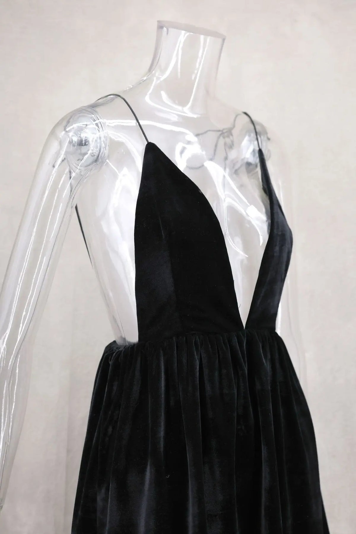 Velvet Deep V Neck Mini Lantern Dress - View 17