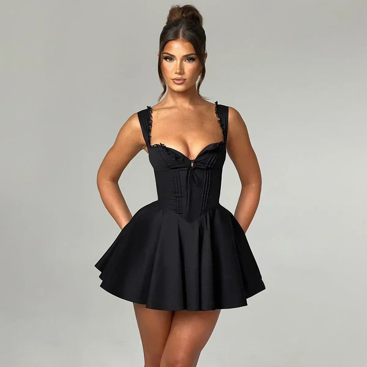Square Neck Corset Fit and Flare Mini Dress - View 6