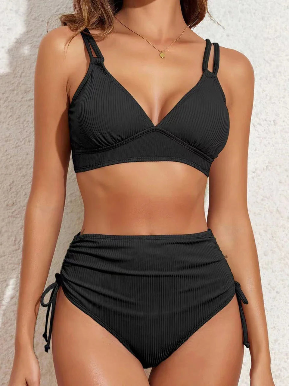 Cross Back V-Neck Bikini Set - Fashionpara