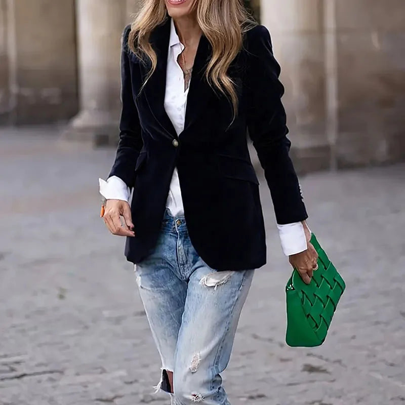 Fashionpara Women's Velvet Slim Fit Blazer Coat for Winter