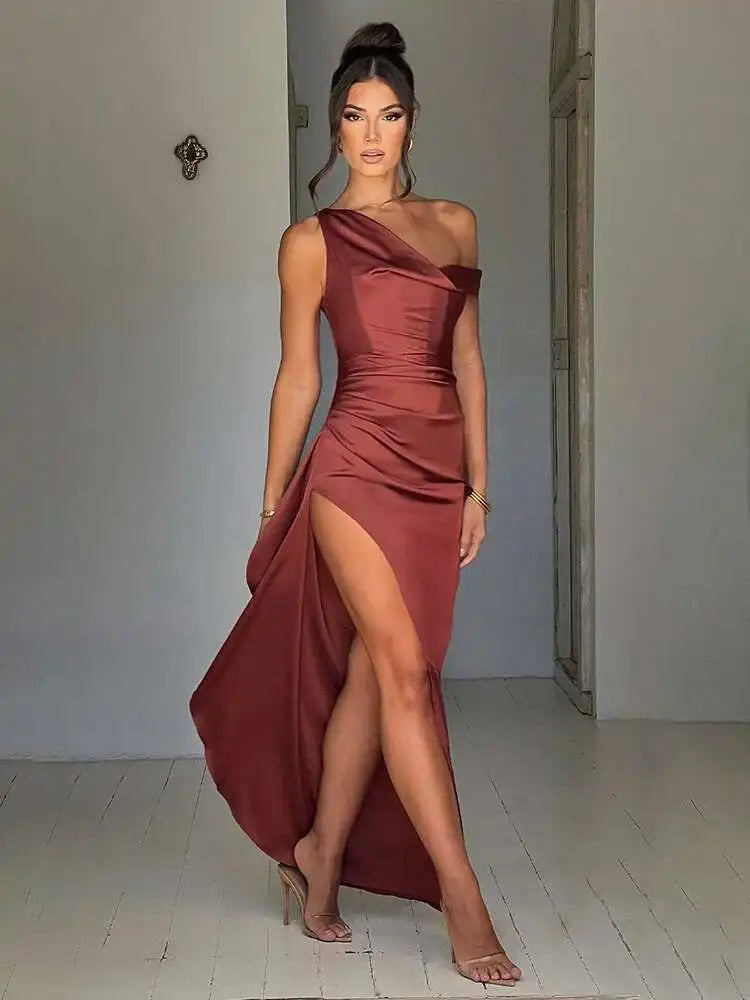 Ruffled Asymmetrical Split Maxi Summer Dress