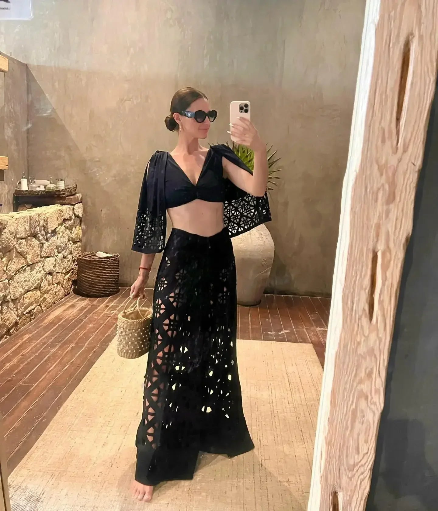 Push Up Bikini Set with Linen Three Piece Swimsuit