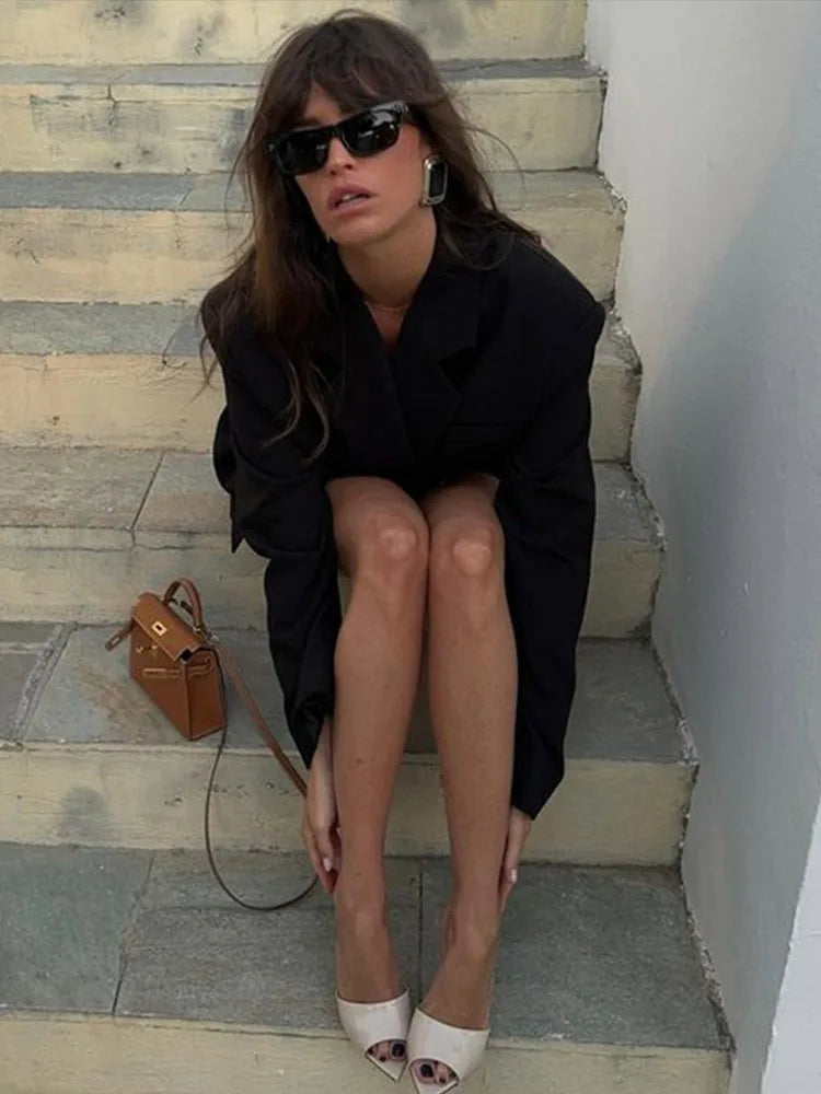 Deep V-Neck Notched Lapel Tie Waist Blazer Mini Dress - View 5