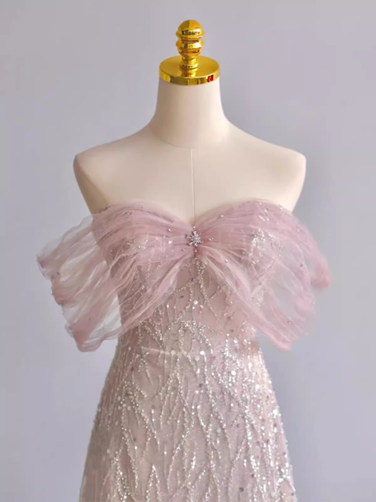 Pretty A line Off The Shoulder Pink Sequin Long Evening Party Dress Prom Dresses With Beads