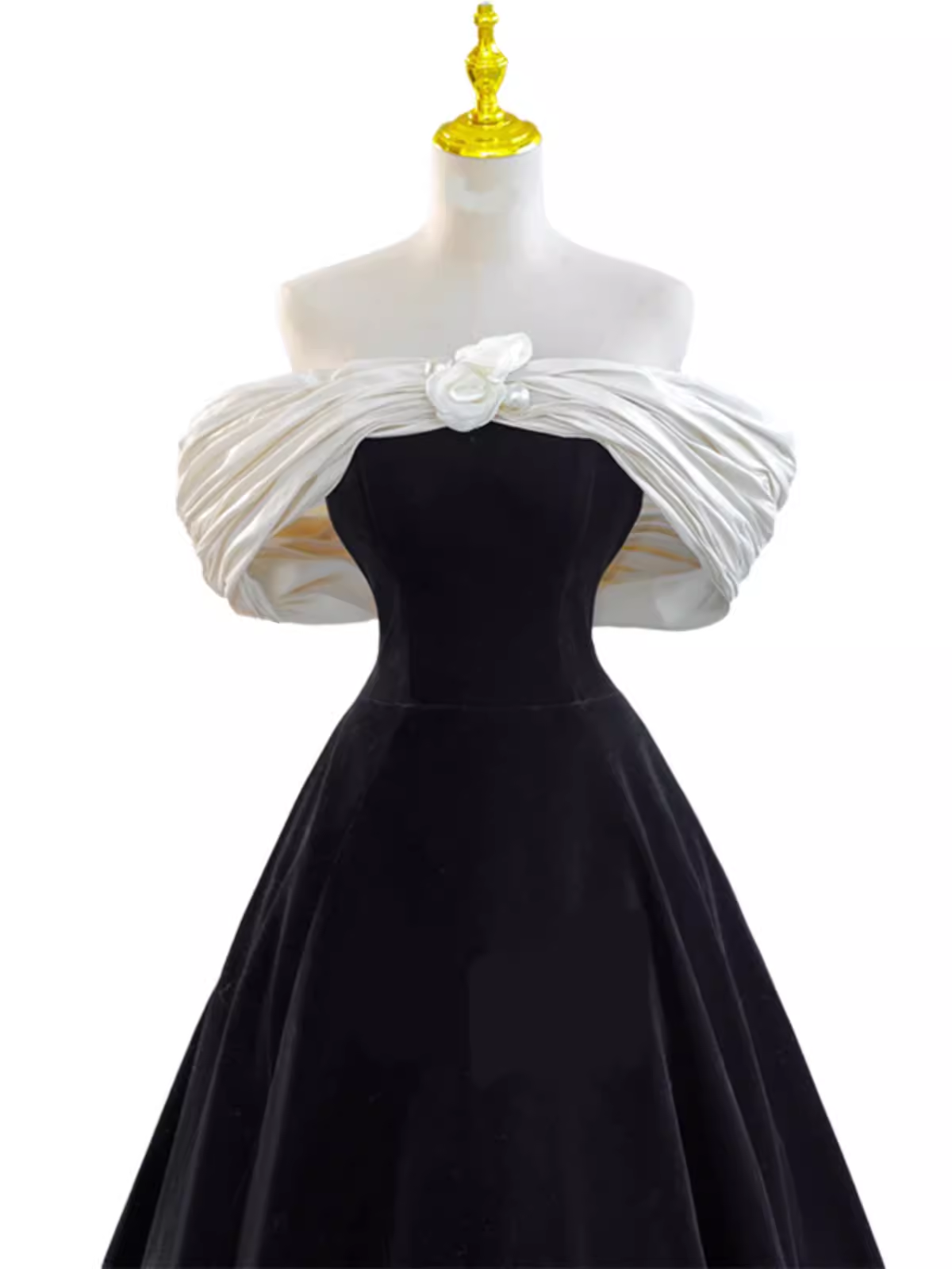 Pretty Ball Gown Off The Shoulder Black Velvet Evening Party Dress Prom Dresses With Flower