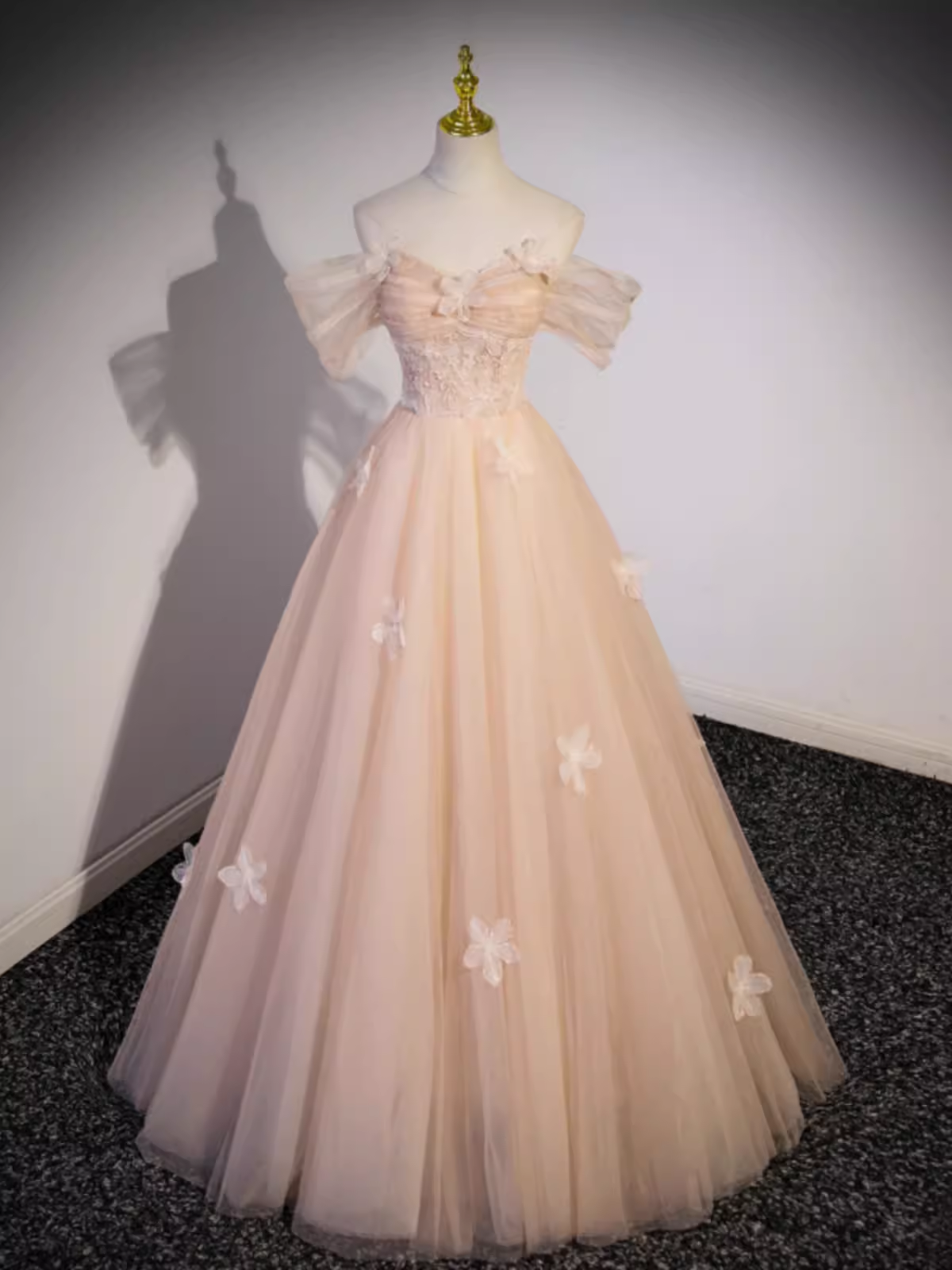Vintage Ball Gown Off The Shoulder Tulle Long Prom Dress Formal Dresses