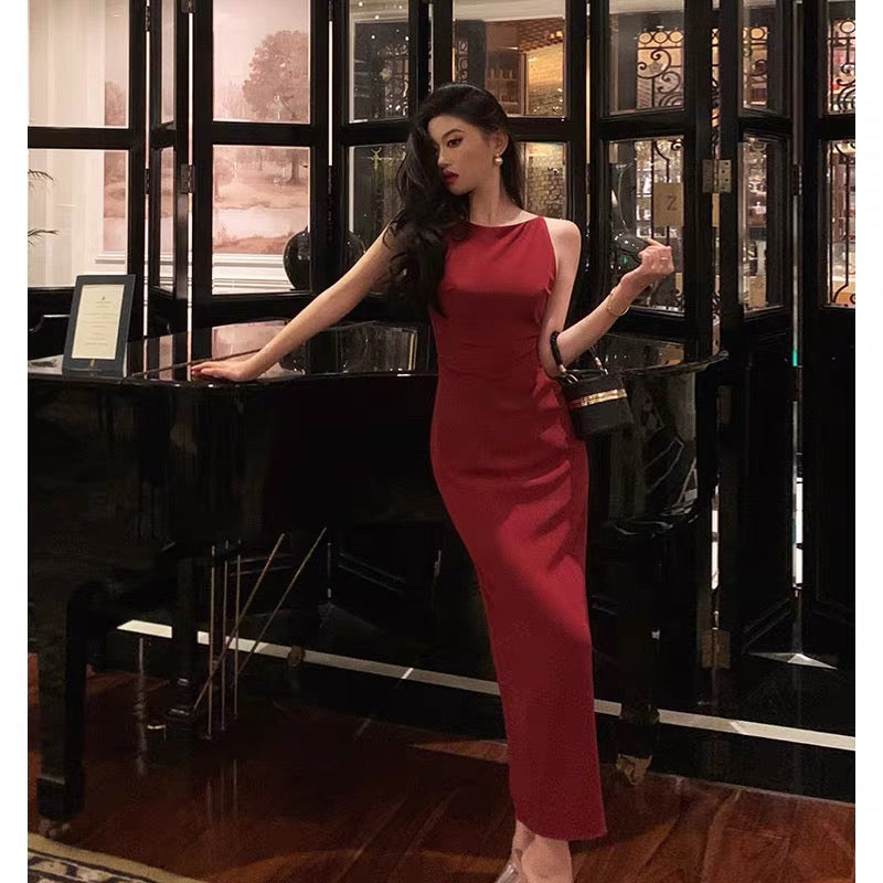 Sexy Sheath Jewel Neckline Red Long Prom Dresses Birthday Outfits Evening Gown SD1012