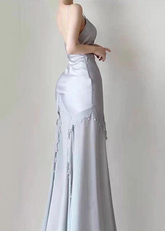 Retro Mermaid Straps Satin Blue Long Prom Dresses Party Dress SD1320